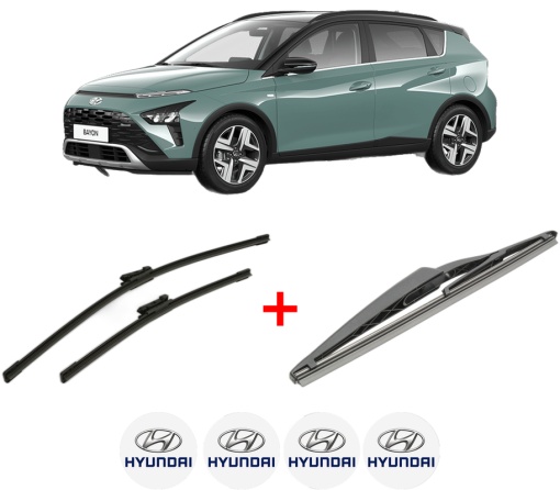 Set 3 stergatoare HYUNDAI BAYON (BC3) din 2021, pentru parbriz si luneta fata si spate auto, Bosch Twin, din cauciuc siliconat rezistent, 4 Stickere Auto HYUNDAI