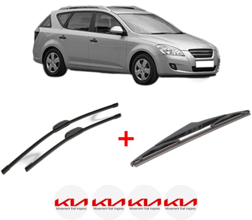 Set 3 stergatoare KIA CEE'D SW (ED) din 2007 - 2012, pentru parbriz si luneta fata si spate auto, Bosch Twin, din cauciuc siliconat rezistent, 4 Stickere Auto KIA