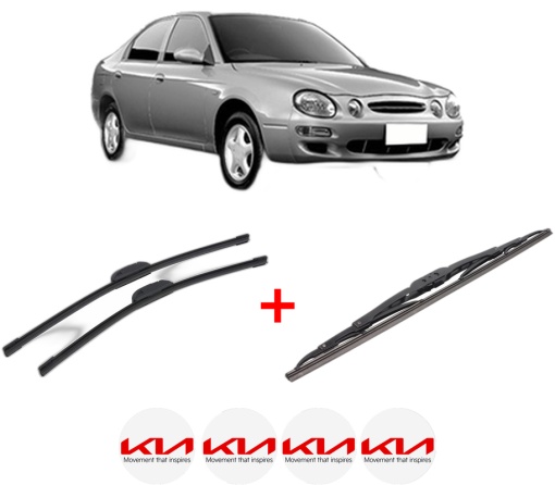 Set 3 stergatoare KIA SHUMA I (FB) din 1997 - 2001, pentru parbriz si luneta fata si spate auto, Bosch Twin, din cauciuc siliconat rezistent, 4 Stickere Auto KIA