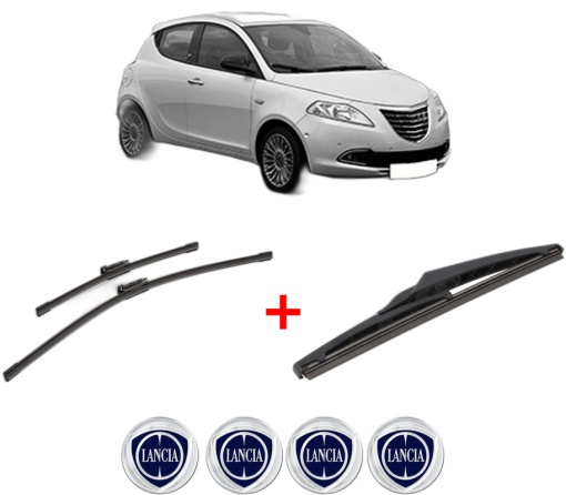 Set 3 stergatoare LANCIA YPSILON (312_) din 2011 - 2021, pentru parbriz si luneta fata si spate auto, Bosch Twin, din cauciuc siliconat rezistent, 4 Stickere Auto LANCIA