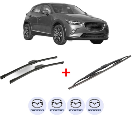 Set 3 stergatoare MAZDA CX-3 (DK) din 2015 - 2018, pentru parbriz si luneta fata si spate auto, Bosch Twin, din cauciuc siliconat rezistent, 4 Stickere Auto MAZDA