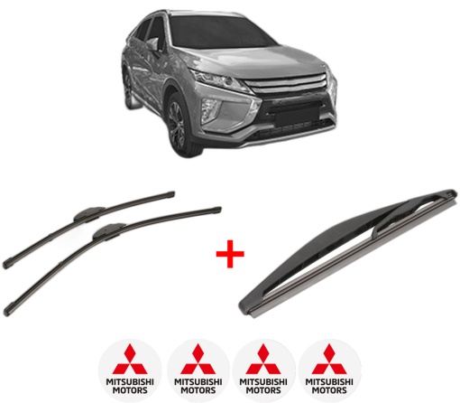 Set 3 stergatoare MITSUBISHI ECLIPSE CROSS (GK_, GL_) din 2017, pentru parbriz si luneta fata si spate auto, Valeo Silencio, din cauciuc siliconat rezistent, 4 Stickere Auto MITSUBISHI