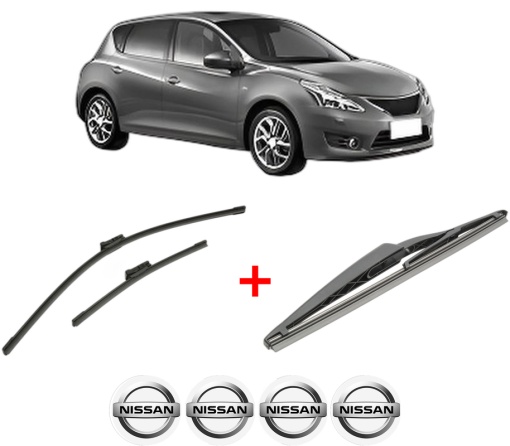 Set 3 stergatoare NISSAN PULSAR Hatchback (C13) din 2012, pentru parbriz si luneta fata si spate auto, Bosch Twin, din cauciuc siliconat rezistent, 4 Stickere Auto NISSAN