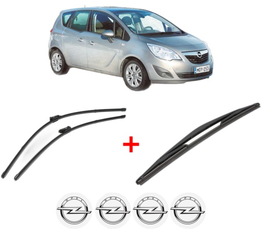 Set 3 stergatoare OPEL MERIVA B MPV (S10) din 2010 - 2017, pentru parbriz si luneta fata si spate auto, Valeo Silencio, din cauciuc siliconat rezistent, 4 Stickere Auto OPEL