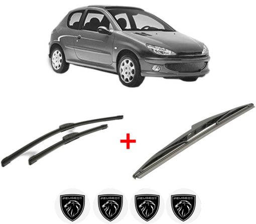 Set 3 stergatoare PEUGEOT 206 Hatchback (2A/C) din 1998 - 2012, pentru parbriz si luneta fata si spate auto, Bosch Twin, din cauciuc siliconat rezistent, 4 Stickere Auto PEUGEOT