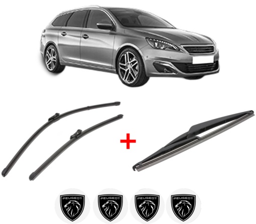Set 3 stergatoare PEUGEOT 308 SW II (LC_, LJ_, LR_, LX_, L4_) din 2014 - 2021, pentru parbriz si luneta fata si spate auto, Valeo Silencio, din cauciuc siliconat rezistent, 4 Stickere Auto PEUGEOT