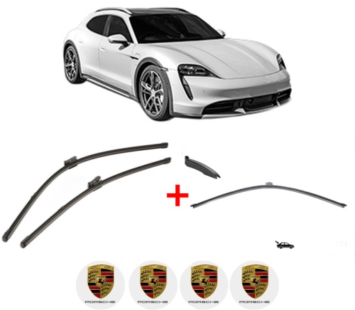Set 3 stergatoare PORSCHE TAYCAN Cross Turismo (Y1B) din 2020 - 2023, pentru parbriz si luneta fata si spate auto, Valeo Silencio, din cauciuc siliconat rezistent, 4 Stickere Auto PORSCHE