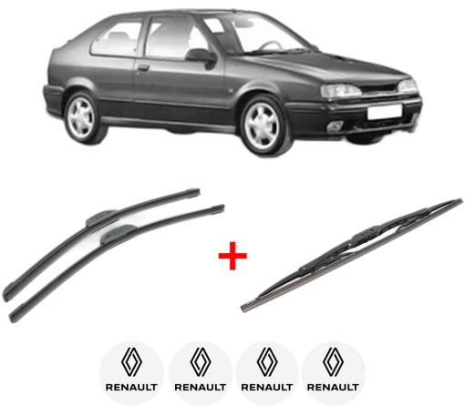 Set 3 stergatoare RENAULT 19 II (B/C53_) din 1992 - 1995, pentru parbriz si luneta fata si spate auto, Bosch Twin, din cauciuc siliconat rezistent, 4 Stickere Auto RENAULT