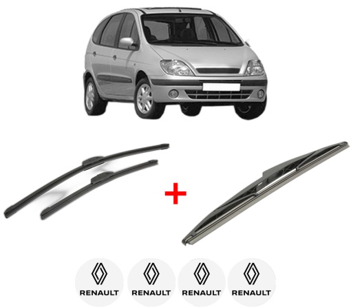 Set 3 stergatoare RENAULT SCENIC I MPV (JA0/1_, FA0_) din 1999 - 2003, pentru parbriz si luneta fata si spate auto, Bosch Twin, din cauciuc siliconat rezistent, 4 Stickere Auto RENAULT