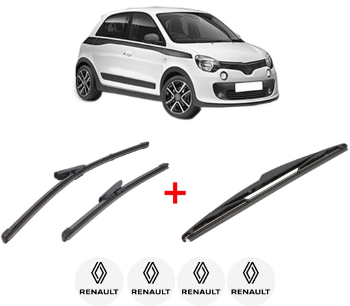 Set 3 stergatoare RENAULT TWINGO III (BCM_, BCA_) din 2014, pentru parbriz si luneta fata si spate auto, Valeo Silencio, din cauciuc siliconat rezistent, 4 Stickere Auto RENAULT