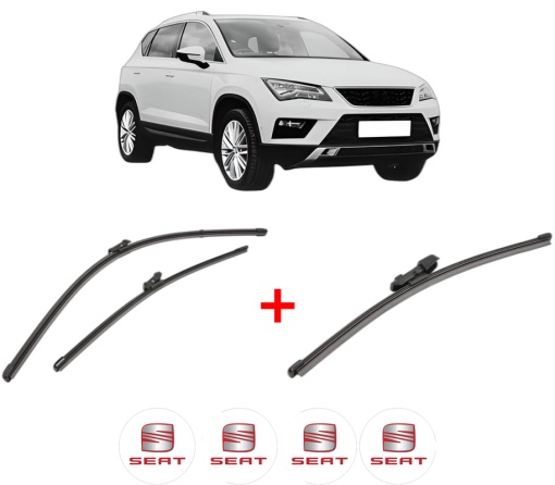 Set 3 stergatoare SEAT ATECA (KH7, KHP) din 2016, pentru parbriz si luneta fata si spate auto, Valeo Silencio Xtrm, din cauciuc siliconat rezistent, 4 Stickere Auto SEAT