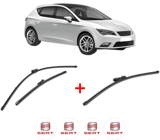 Set 3 stergatoare SEAT LEON (5F1) din 2012 - 2020, pentru parbriz si luneta fata si spate auto, Valeo Silencio Xtrm, din cauciuc siliconat rezistent, 4 Stickere Auto SEAT