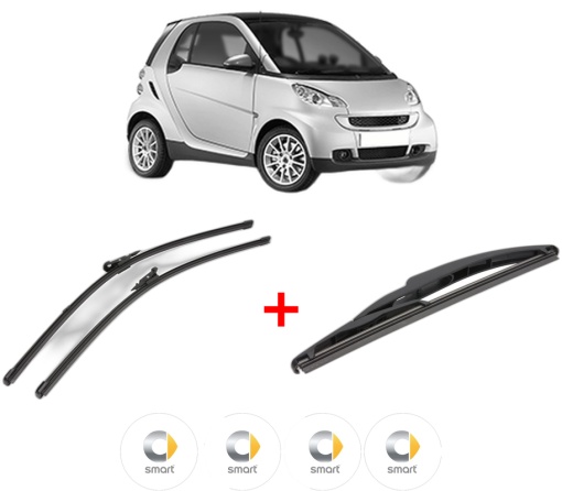 Set 3 stergatoare SMART FORTWO Coupe (451) din 2007 - 2012, pentru parbriz si luneta fata si spate auto, Valeo Silencio, din cauciuc siliconat rezistent, 4 Stickere Auto SMART
