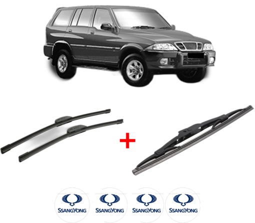 Set 3 stergatoare SSANGYONG MUSSO (FJ) din 1995 - 2007, pentru parbriz si luneta fata si spate auto, Bosch Twin, din cauciuc siliconat rezistent, 4 Stickere Auto SSANGYONG