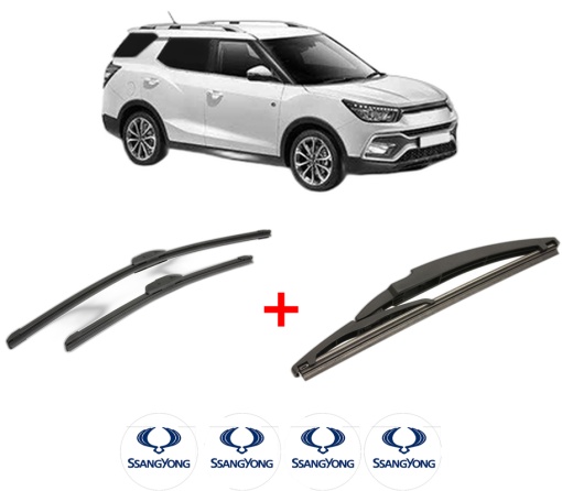 Set 3 stergatoare SSANGYONG XLV VAN din 2016, pentru parbriz si luneta fata si spate auto, Bosch Twin, din cauciuc siliconat rezistent, 4 Stickere Auto SSANGYONG