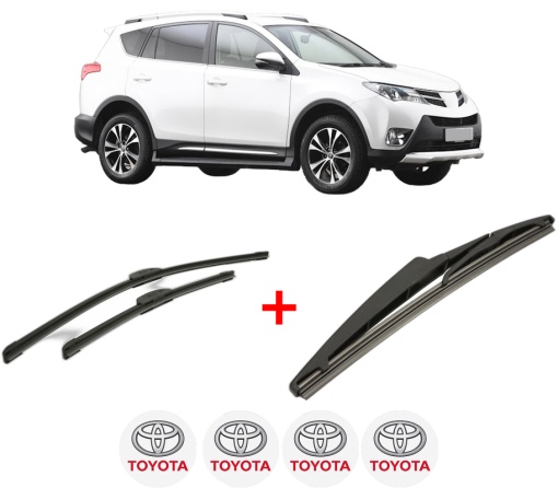 Set 3 stergatoare TOYOTA RAV 4 IV VAN (_A4_) din 2012 - 2018, pentru parbriz si luneta fata si spate auto, Bosch Twin, din cauciuc siliconat rezistent, 4 Stickere Auto TOYOTA