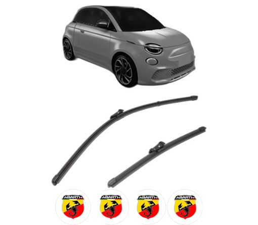Set stergatoare ABARTH 500E Hatchback (332_) din 2023, pentru parbriz auto, 2 bucati, Valeo Silencio Xtrm, din cauciuc siliconat rezistent, 4 Stickere Auto ABARTH