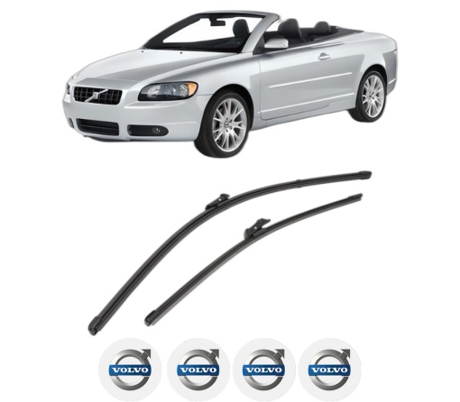 Set stergatoare VOLVO C70 II Convertible (542) din 2006-2013, pentru parbriz auto, 2 bucati, Valeo Silencio Xtrm, din cauciuc siliconat rezistent, 4 Stickere Auto VOLVO