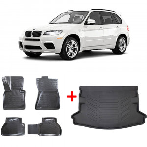 Bmw II X5 E70 2006-2013 Set 4 covorase auto din cauciuc tip tavita Premium Line 3D + Tavita portbagaj Urban Line