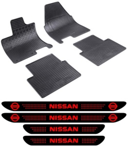 Covorase Nissan Qashqai +2, SUV, din 10.2008 - 01.2014 si set 4 stickere protectie praguri Nissan accesorii pentru autoturismul tau - masina v3643