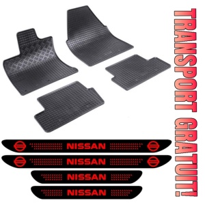 Covorase Nissan Qashqai I, SUV, din 02.2007 - 01.2014 si set 4 stickere protectie praguri Nissan