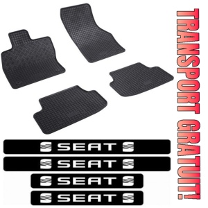 Covorase Seat Leon III 5F, Hatchback, din 11.2012 - 02.2020 si set 4 stickere protectie praguri Seat