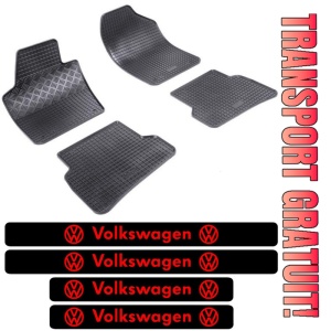 Covorase Volkswagen Polo VI, Hatchback, din 10.2017 - prezent si set 4 stickere protectie praguri Volkswagen