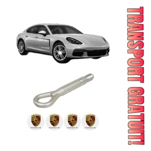 Cui carlig remorcare, tractare auto PORSCHE PANAMERA (971) din 2016-2023, Otel, Cri-Flo, 4 Stickere cu PORSCHE