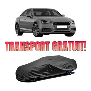 Husa tip prelata auto AUDI A4 B9 (8W2, 8WC) din 2015-2021, Culoare Negru, material textil impermeabil, rezistanta la intemperii praf UV, CARPASSION Husa Protectie, 4 Stickere auto cu AUDI