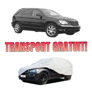 Husa tip prelata auto CHRYSLER PACIFICA din 2003-2008, Culoare Gri, material textil impermeabil, rezistanta la intemperii praf UV, CARPASSION Husa Protectie, 4 Stickere auto cu CHRYSLER
