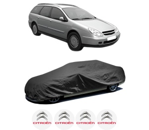 Husa tip prelata auto CITROEN C5 I Break (DE_) din 2001-2004, Culoare Negru, material textil impermeabil, rezistanta la intemperii praf UV, CARPASSION Husa Protectie, 4 Stickere auto cu CITROEN - Img 2