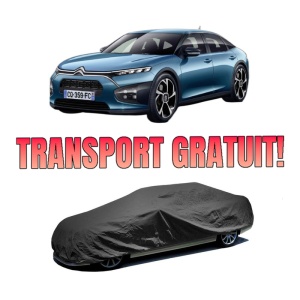 Husa tip prelata auto CITROEN C5 X (ND_, NC_) din 2021-2023, Culoare Negru, material textil impermeabil, rezistanta la intemperii praf UV, CARPASSION Husa Protectie, 4 Stickere auto cu CITROEN