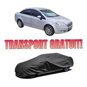 Husa tip prelata auto FIAT LINEA (323_, 110_) din 2006-2013, Culoare Negru, material textil impermeabil, rezistanta la intemperii praf UV, CARPASSION Husa Protectie, 4 Stickere auto cu FIAT
