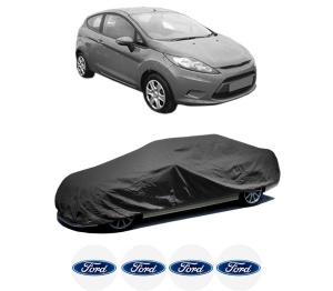 Husa tip prelata auto FORD FIESTA VI (CB1, CCN) din 2008-2018, Culoare Negru, material textil impermeabil, rezistanta la intemperii praf UV, CARPASSION Husa Protectie, 4 Stickere auto cu FORD - Img 2