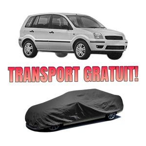 Husa tip prelata auto FORD FUSION (JU_) din 2002-2012, Culoare Negru, material textil impermeabil, rezistanta la intemperii praf UV, CARPASSION Husa Protectie, 4 Stickere auto cu FORD