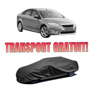 Husa tip prelata auto FORD MONDEO IV Saloon (BA7) din 2007-2015, Culoare Negru, material textil impermeabil, rezistanta la intemperii praf UV, CARPASSION Husa Protectie, 4 Stickere auto cu FORD