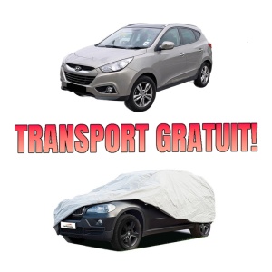 Husa tip prelata auto HYUNDAI ix35 (LM, EL, ELH) din 2009-2015, Culoare Gri, material textil impermeabil, rezistanta la intemperii praf UV, CARPASSION Husa Protectie, 4 Stickere auto cu HYUNDAI