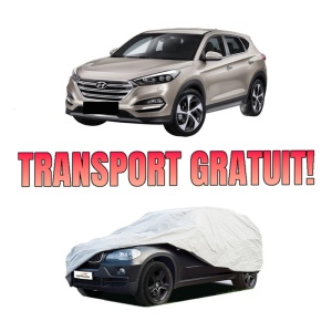 Husa tip prelata auto HYUNDAI TUCSON SUV Van (TLE) din 2015-2020, Culoare Gri, material textil impermeabil, rezistanta la intemperii praf UV, CARPASSION Husa Protectie, 4 Stickere auto cu HYUNDAI