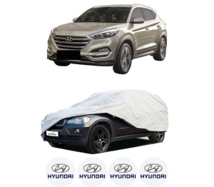 Husa tip prelata auto HYUNDAI TUCSON (TL, TLE) din 2015-2023, Culoare Gri, material textil impermeabil, rezistanta la intemperii praf UV, CARPASSION Husa Protectie, 4 Stickere auto cu HYUNDAI - Img 2