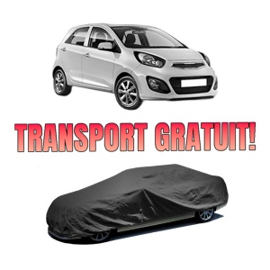 Husa tip prelata auto KIA PICANTO II (TA) din 2011-2017, Culoare Negru, material textil impermeabil, rezistanta la intemperii praf UV, CARPASSION Husa Protectie, 4 Stickere auto cu KIA