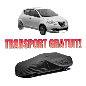 Husa tip prelata auto LANCIA YPSILON (312_) din 2011-2021, Culoare Negru, material textil impermeabil, rezistanta la intemperii praf UV, CARPASSION Husa Protectie, 4 Stickere auto cu LANCIA