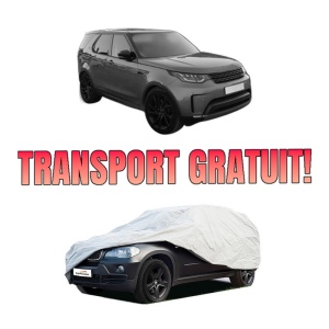 Husa tip prelata auto LAND ROVER DISCOVERY V (L462) din 2016-2020, Culoare Gri, material textil impermeabil, rezistanta la intemperii praf UV, CARPASSION Husa Protectie, 4 Stickere auto cu LAND ROVER