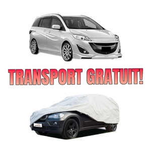 Husa tip prelata auto MAZDA 5 (CW) din 2010, Culoare Gri, material textil impermeabil, rezistanta la intemperii praf UV, CARPASSION Husa Protectie, 4 Stickere auto cu MAZDA