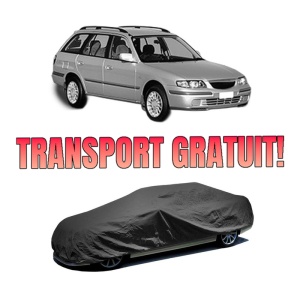 Husa tip prelata auto MAZDA 626 V Station Wagon (GW) din 1998-2002, Culoare Negru, material textil impermeabil, rezistanta la intemperii praf UV, CARPASSION Husa Protectie, 4 Stickere auto cu MAZDA