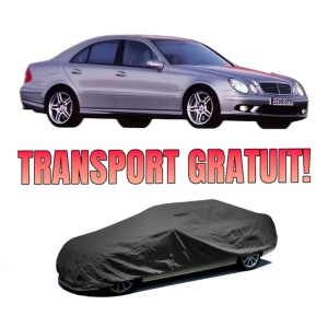 Husa tip prelata auto MERCEDES-BENZ E-CLASS (W211) din 2002-2008, Culoare Negru, material textil impermeabil, rezistanta la intemperii praf UV, CARPASSION Husa Protectie, 4 Stickere auto cu MERCEDES-BENZ