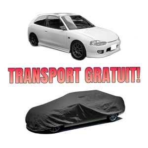 Husa tip prelata auto MITSUBISHI COLT V (CJ_, CP_) din 1996-2003, Culoare Negru, material textil impermeabil, rezistanta la intemperii praf UV, CARPASSION Husa Protectie, 4 Stickere auto cu MITSUBISHI