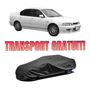Husa tip prelata auto NISSAN PRIMERA Hatchback (P11) din 1996-2002, Culoare Negru, material textil impermeabil, rezistanta la intemperii praf UV, CARPASSION Husa Protectie, 4 Stickere auto cu NISSAN