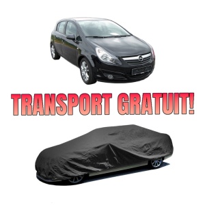 Husa tip prelata auto OPEL CORSA D (S07) din 2006-2014, Culoare Negru, material textil impermeabil, rezistanta la intemperii praf UV, CARPASSION Husa Protectie, 4 Stickere auto cu OPEL
