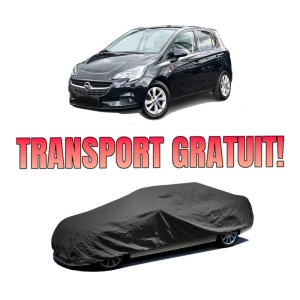 Husa tip prelata auto OPEL CORSA E Hatchback Van (X15) din 2014-2015, Culoare Negru, material textil impermeabil, rezistanta la intemperii praf UV, CARPASSION Husa Protectie, 4 Stickere auto cu OPEL