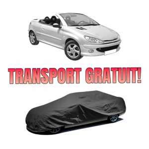 Husa tip prelata auto PEUGEOT 206 CC (2D) din 2000-2007, Culoare Negru, material textil impermeabil, rezistanta la intemperii praf UV, CARPASSION Husa Protectie, 4 Stickere auto cu PEUGEOT